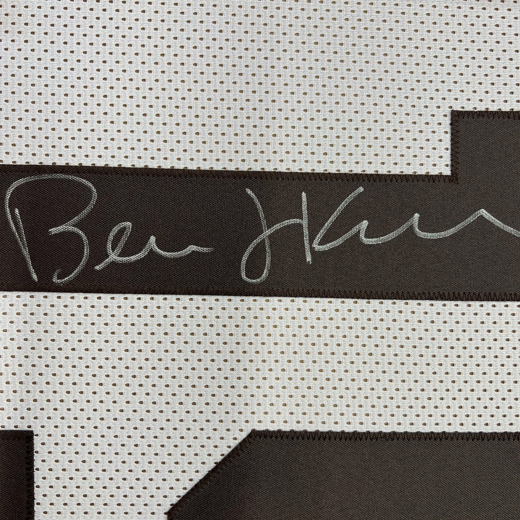 Framed Autographed/Signed Bernie Kosar 35x39 Cleveland White Football Jersey JSA COA