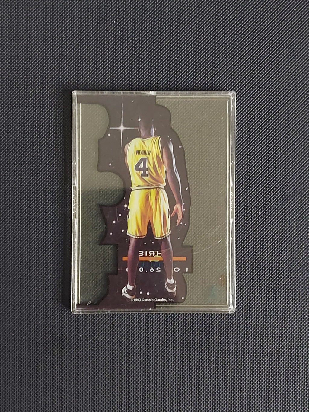 Back of 1993 Classic Draft Picks Chris Webber Acetate rookie card showing the limited 1 of 26,000 production designation and player details.