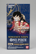 Front of 2022 Bandai ONE PIECE Card Game Romance Dawn OP-01 Japanese booster box featuring Monkey D. Luffy and blue Carddass packaging.