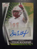 Front of 2022 SAGE Sterling Weatherford Gold A-SW autograph card featuring the Miami University Ohio safety.
