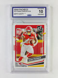 2023 Panini Donruss Isiah Pacheco #144 Kansas City Chiefs football card graded CCG Gem Mint 10 with 10 corners, edges and surface subgrades.