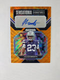 Front of 2023 Panini Prizm Draft Picks Julius Brents Sensational Signatures Orange Wave Prizm rookie autograph numbered 48/75.