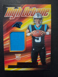 Front of 2023 Panini Rookies & Stars Bryce Young High Octane HM-BY rookie memorabilia card numbered 322/399 with Carolina blue jersey swatch.
