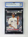 Front of 2023 Topps NOW Victor Wembanyama #472 Yankee Stadium first pitch rookie-year card graded ISA 10 GEM MT.