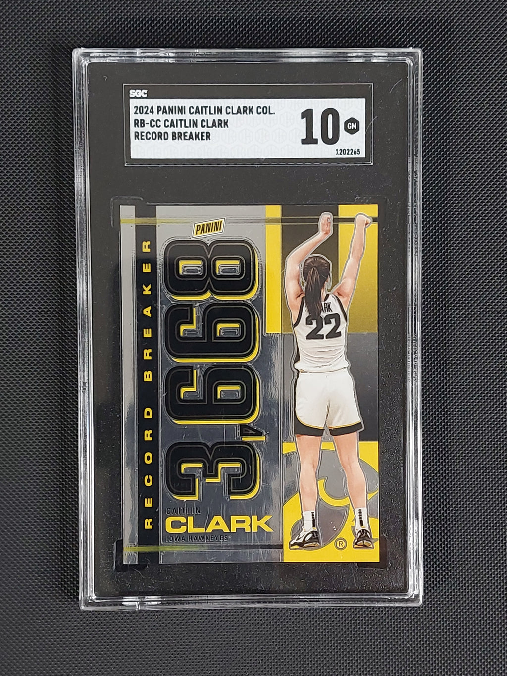 2024 Panini Caitlin Clark Record Breaker #RB-CC SGC 10 Gem Mint Iowa Hawkeyes card front