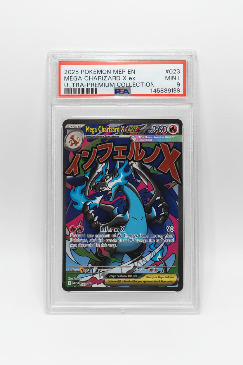 2025 Pokemon Mega Charizard X EX #023 MEP Black Star Promo UPC PSA 9