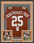 Framed Autographed/Signed Jamaal Charles 35x39 Texas Orange College Football Jersey JSA COA