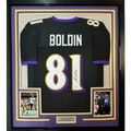 Framed Autographed/Signed Anquan Boldin 35x39 Baltimore Black Football Jersey Beckett BAS COA