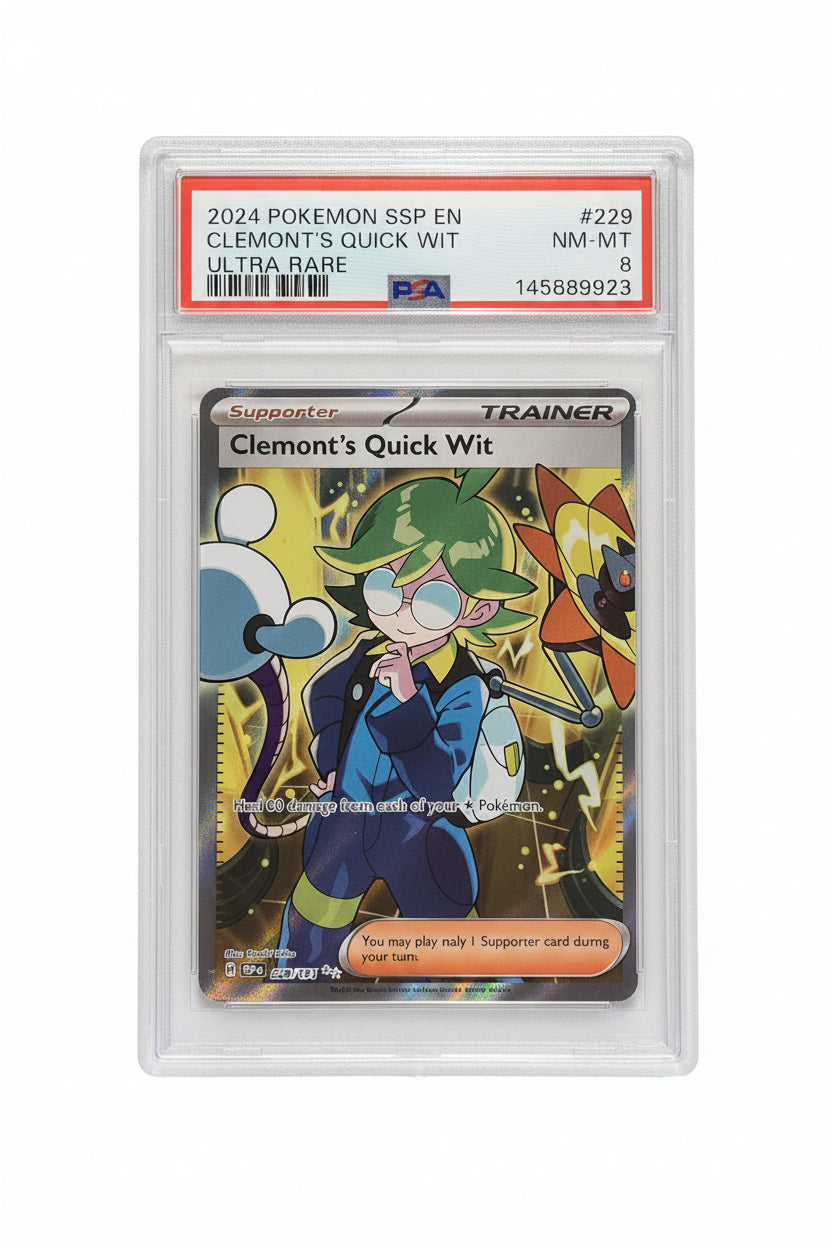 PSA 8 Pokemon Clemont's Quick Wit graded slab