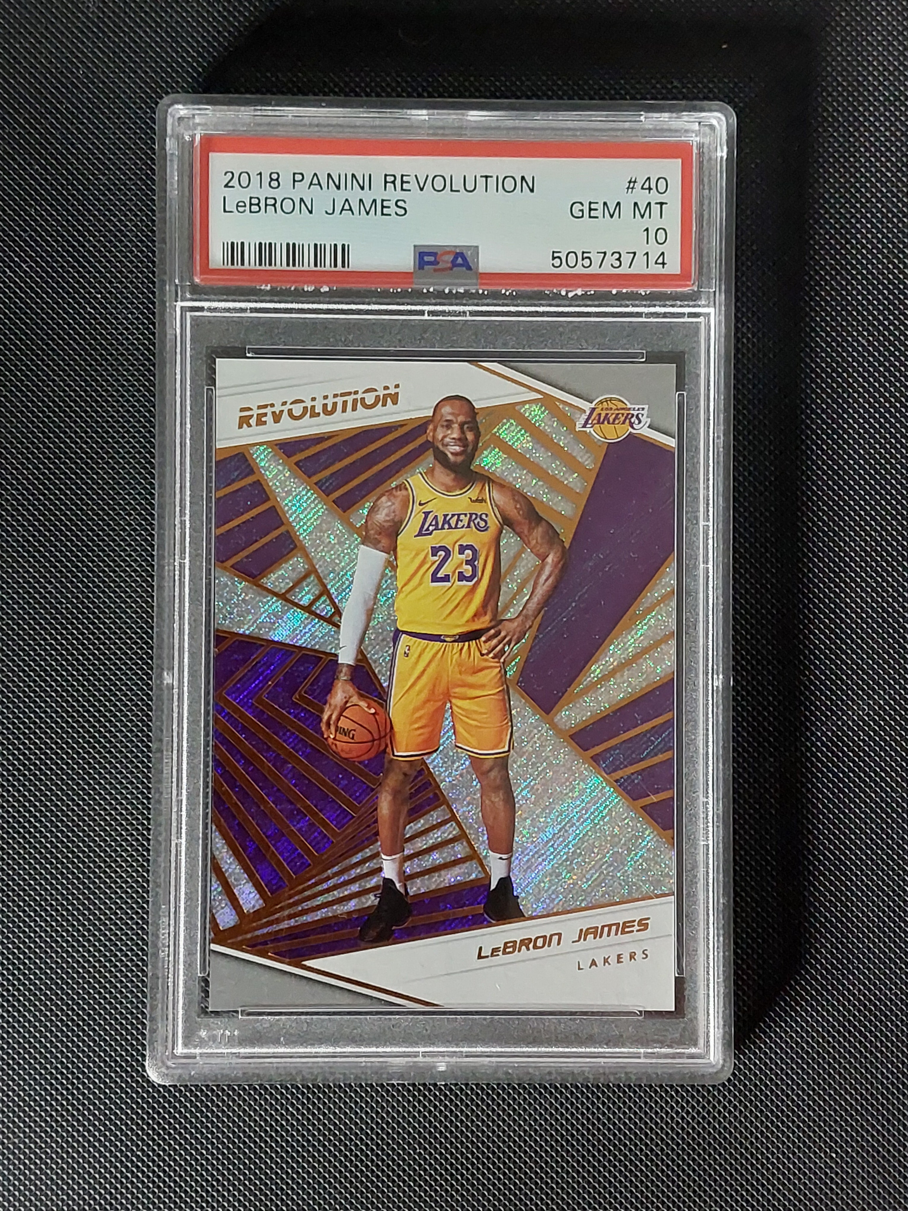Front of 2018-19 Panini Revolution LeBron James #40 Los Angeles Lakers card graded PSA Mint 9