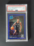Front of 2018-19 Panini Donruss Optic Lonnie Walker IV #174 Blue Velocity Rated Rookie graded PSA Mint 9