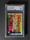 Front of 2020-21 Panini Flux Luka Dončić #37 Silver Pulsar Prizm graded CCG Gem Mint 10 showing certification 517180661 and four 10 subgrades