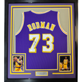 Framed Autographed/Signed Dennis Rodman 35x39 Los Angeles LA Purple Basketball Jersey PSA/DNA COA