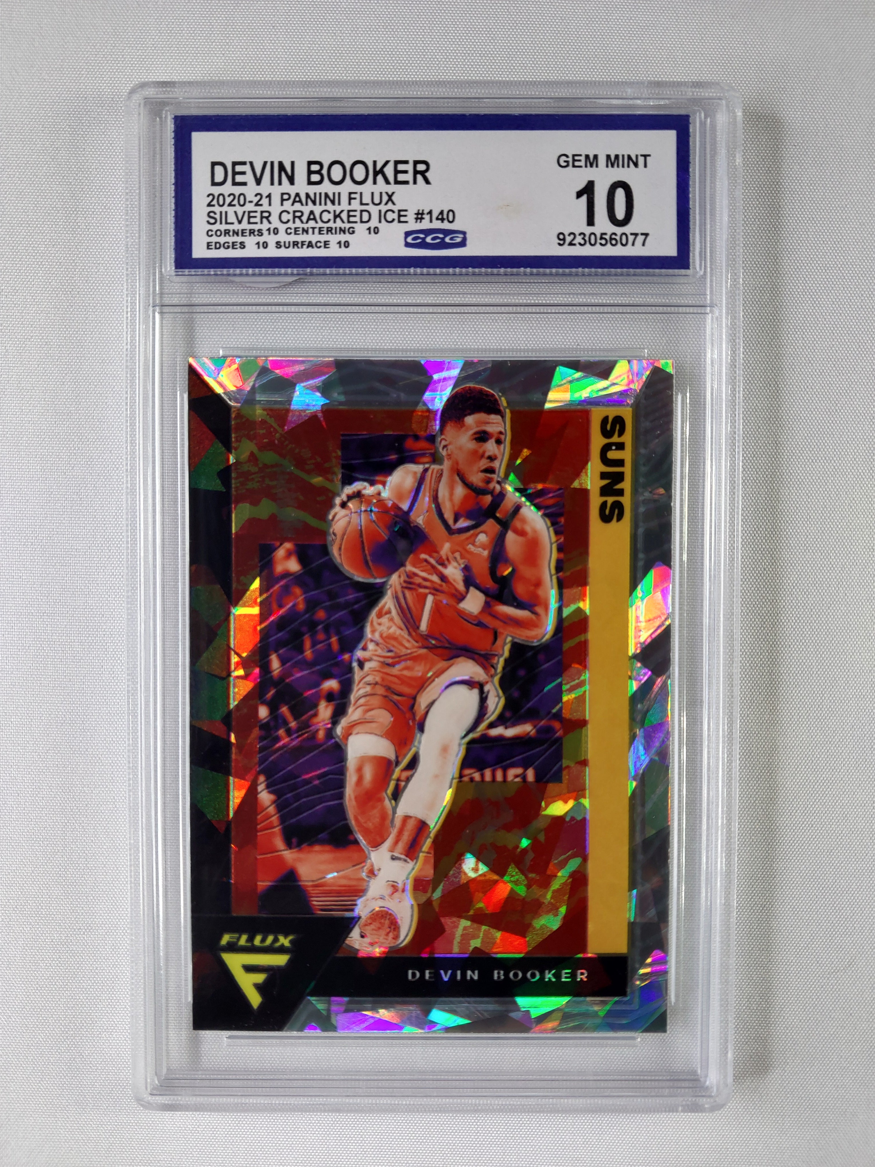 2020-21 Panini Flux Devin Booker #140 Silver Cracked Ice – CCG Gem Mint 10