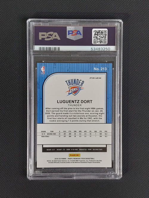 2019-20 NBA Hoops Premium Stock Luguentz Dort #213 Pulsar Prizm RC PSA 9