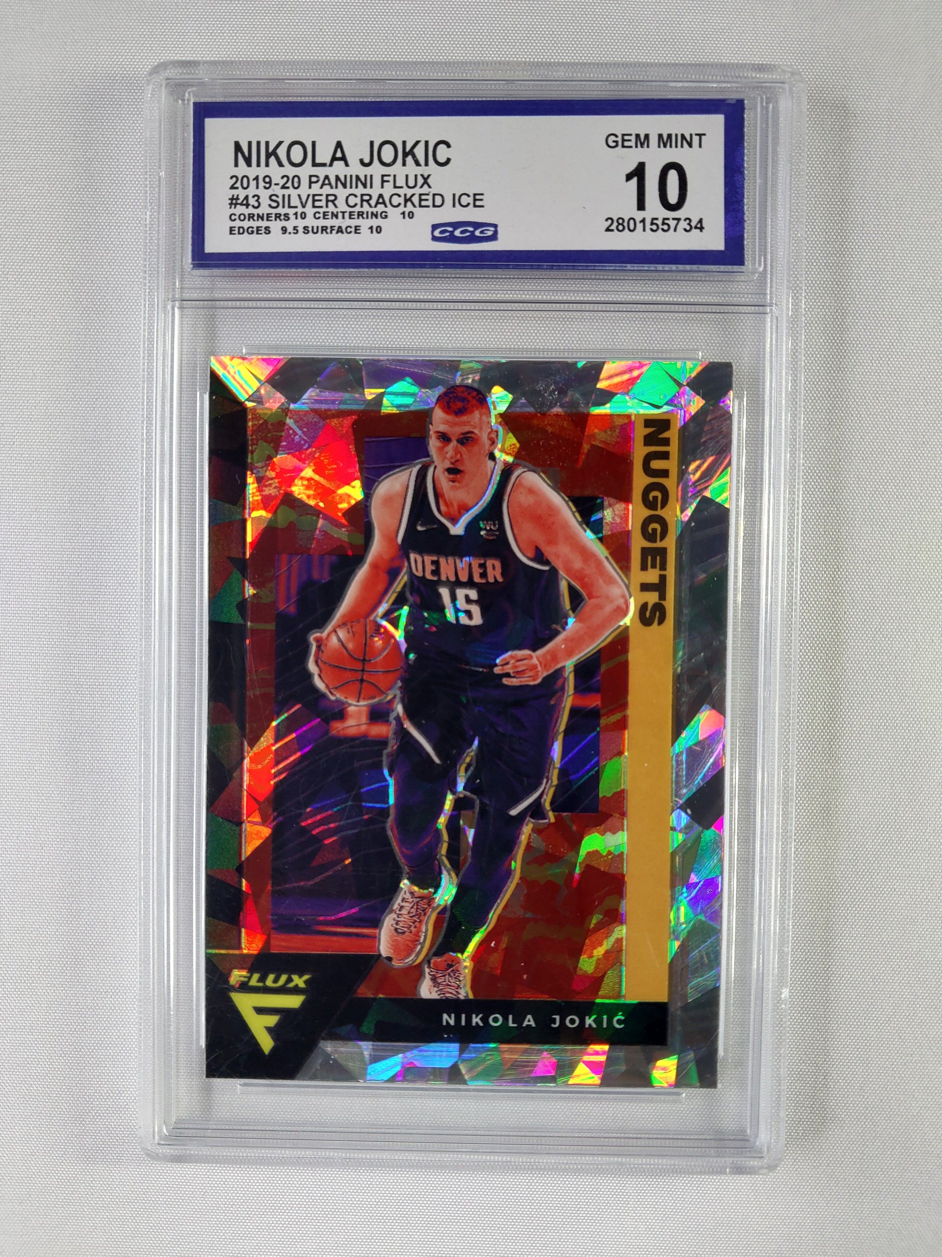 2020-21 Panini Flux Nikola Jokic #43 Silver Cracked Ice – CCG Gem Mint 10